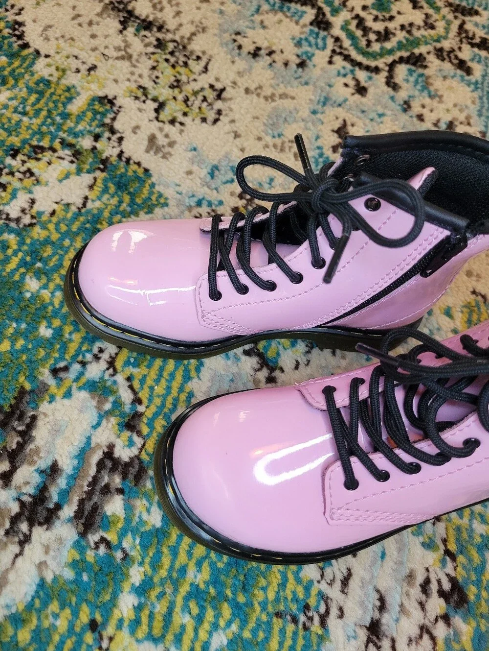 Dr. Martens Junior 1460 Pink Patent Leather Combat Boots, Size Kids 10